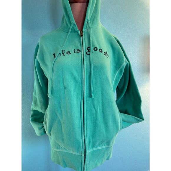 NWT Life is GOOD Zip Hoodie AQUA BLUE Soft Wash Zippity M Women's Cotton Blend - Picture 5 of 8